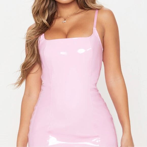 PrettyLittleThing Baby Pink PU Bodycon Dress Size US 4 Hot Pink Mini NWT - Picture 7 of 7